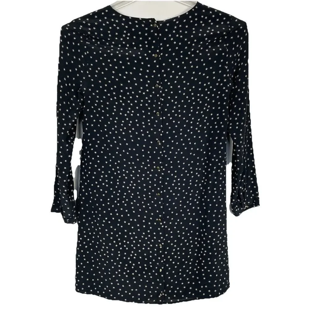 Madewell 100% Silk Swing Dress Size XS Black Star Print Holiday Party Career - Picture 2 of 12